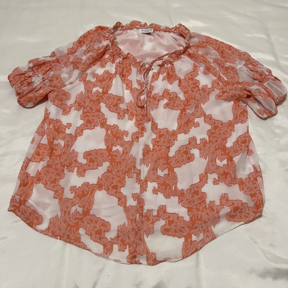 Current Air Los Angeles Peach Floral Hippie Peasant Top Boho Tie Anthropologie